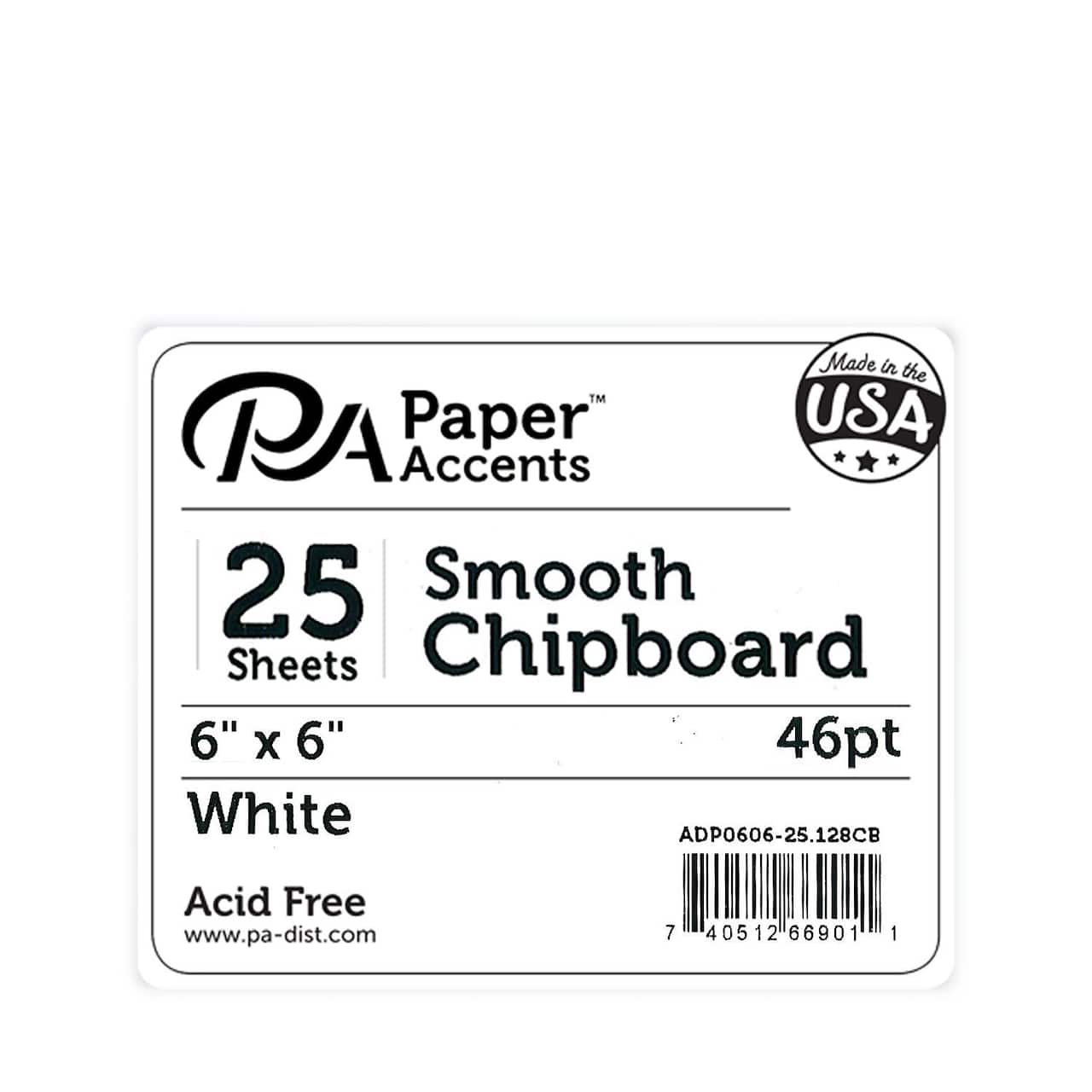 PA Paper&#x2122; Accents White 6&#x22; x 6&#x22; 46pt. Chipboard, 25 Sheets
